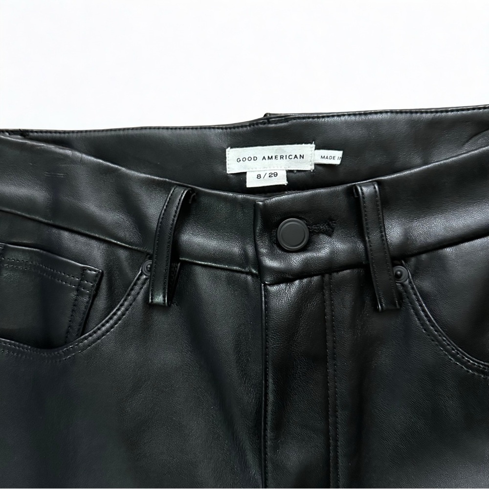Good American Black Faux Leather Pants Size 8/29 Straight Leg 90s - Picture 4 of 10